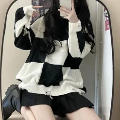 Truien & Vesten Dames*Hulde - Stijl geruite lange zomerse trui voor dames Zwart