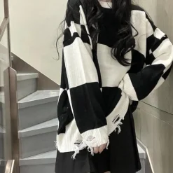 Truien & Vesten Dames*Hulde - Stijl geruite lange zomerse trui voor dames Zwart