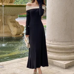 Jurken & Jumpsuits Dames*Ilinca - Glamoureuze Off-Shoulder Zomerjurk voor Vrouw Zwart