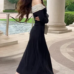 Jurken & Jumpsuits Dames*Ilinca - Glamoureuze Off-Shoulder Zomerjurk voor Vrouw Zwart