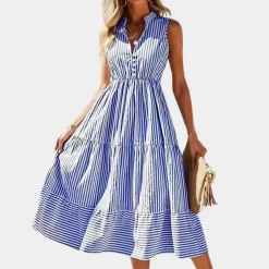 Jurken & Jumpsuits Dames*Inara - Stijlvolle gestreepte damesjurk voor de zomer