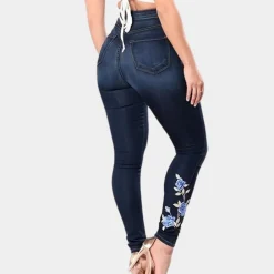 Broeken & Rokken Dames*Ingrida - Geborduurde skinny jeans voor dames, perfect voor de zomer Blauw