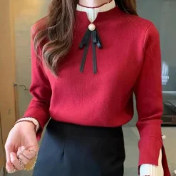 Truien & Vesten Dames*Inna - Zomerse halve col dames trui met strik