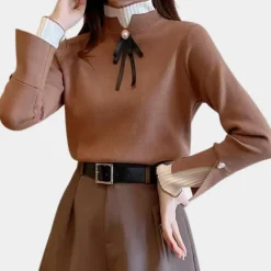 Truien & Vesten Dames*Inna - Zomerse halve col dames trui met strik