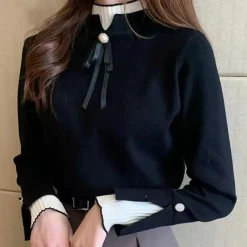 Truien & Vesten Dames*Inna - Zomerse halve col dames trui met strik