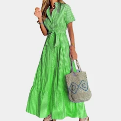 Jurken & Jumpsuits Dames*Irina - Zomerse gestreepte dames maxi-jurk met ceintuur