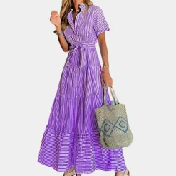 Jurken & Jumpsuits Dames*Irina - Zomerse gestreepte dames maxi-jurk met ceintuur