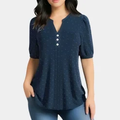 Blazers & Blouses Dames*Isabetta - Luchtige damesblouse met v-hals voor de zomer Zee Blauw