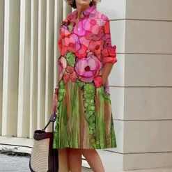 Jurken & Jumpsuits Dames*Jemaine - Zomerse Kleurrijke Overhemdjurk met Aquarelprint