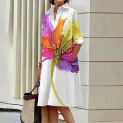 Jurken & Jumpsuits Dames*Jemaine - Zomerse Kleurrijke Overhemdjurk met Aquarelprint