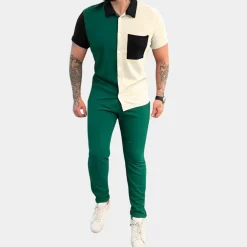 Sets Heren*Jeter - Trendy color block heren tweedelige set voor de zomer