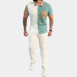 Sets Heren*Jeter - Trendy color block heren tweedelige set voor de zomer