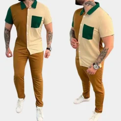Sets Heren*Jeter - Trendy color block heren tweedelige set voor de zomer