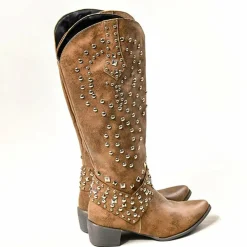 Damesschoenen*JOAN - Zomerse laarzen met metalen studs en hoge hak