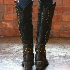 Damesschoenen*JOAN - Zomerse laarzen met metalen studs en hoge hak