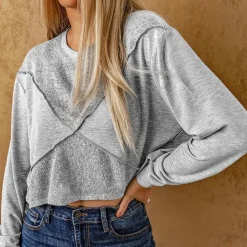 Topjes & Shirts Dames*Joanie - Dames zomertop met artistiek patchwork ontwerp Grijs