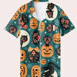 Shirts Heren*Joaquin - Zomerse shirt met Halloween Cartoon print voor heren Rookblauw
