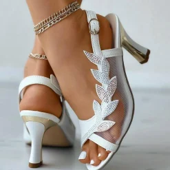 Damesschoenen*JOHANNA - Vrouwen Mesh Hoge Hak Sandalen voor de Zomer Wit