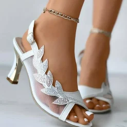Damesschoenen*JOHANNA - Vrouwen Mesh Hoge Hak Sandalen voor de Zomer Wit