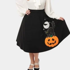 Broeken & Rokken Dames*Jolan - Zomerse Speelse Pompoen & Kat Rok voor Dames Zwart
