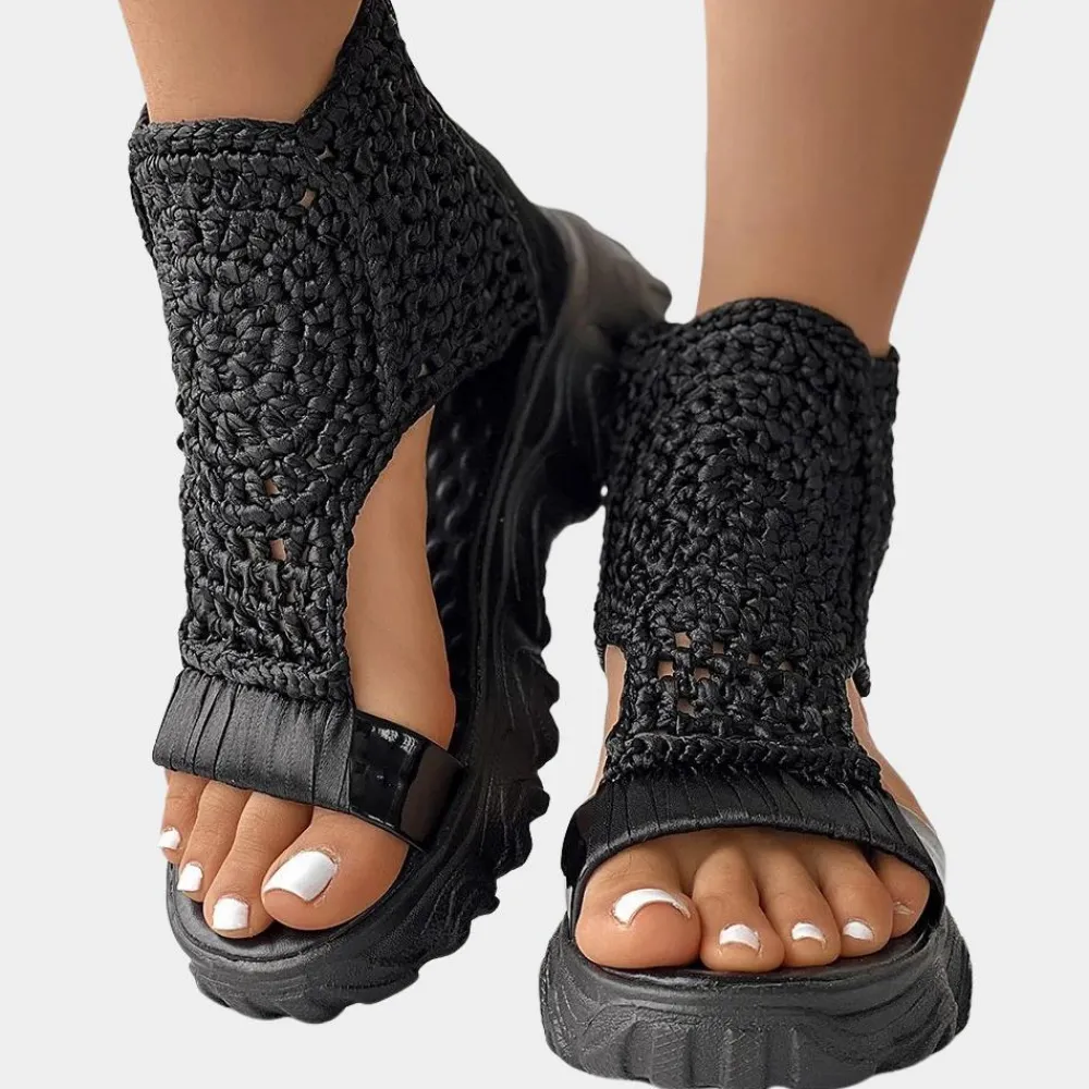 Damesschoenen*Juanita - Dames Stijlvolle Gevlochten Zomersleehakken