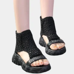 Damesschoenen*Juanita - Dames Stijlvolle Gevlochten Zomersleehakken