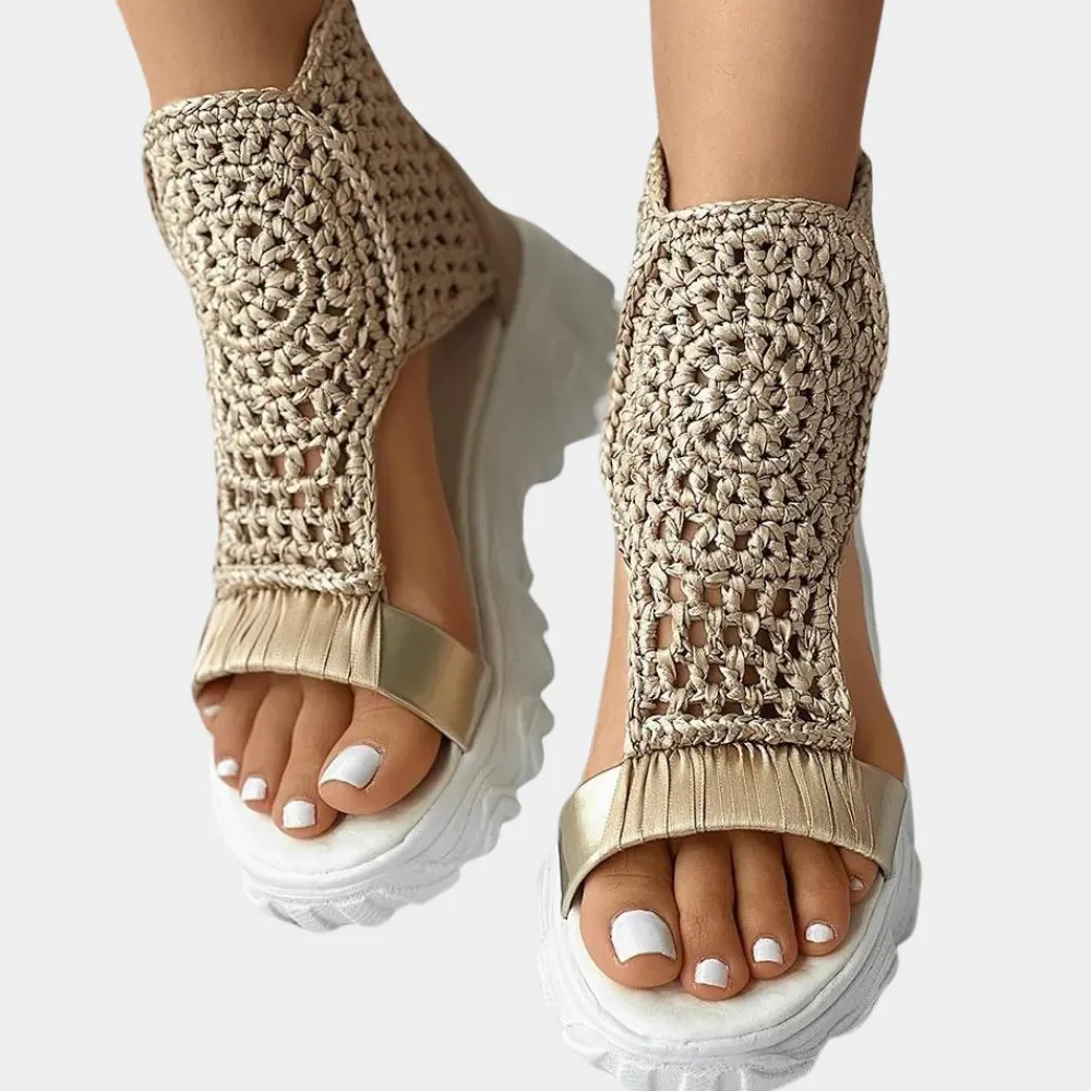 Damesschoenen*Juanita - Dames Stijlvolle Gevlochten Zomersleehakken