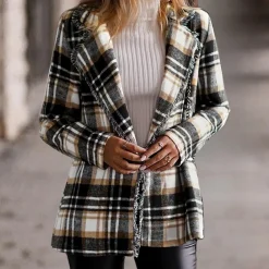 Jassen Dames*Kaia - Comfortabele geruite damesjas voor elke dag, perfect voor de lente en zomer. Geruit Zwart