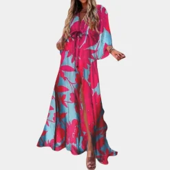 Jurken & Jumpsuits Dames*Kaitlin - Stijlvolle dames maxi-jurk met v-hals voor de zomer
