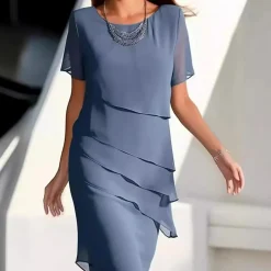 Jurken & Jumpsuits Dames*Karmen - Luxe Chiffon Midi Dress met Gelaagde Ontwerpen voor Zomer Elegantie