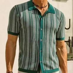 Shirts Heren*Kaspar - Gestreept gebreid zomer overhemd voor heren