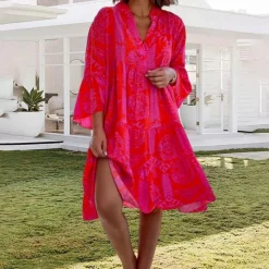 Jurken & Jumpsuits Dames*KATALEYA - Casual zomerse lente/zomer midi-jurk Rozerood