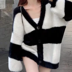 Truien & Vesten Dames*Katelya - Stijlvol gestreept damesvest voor de zomer Zwartwit