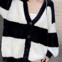 Truien & Vesten Dames*Katelya - Stijlvol gestreept damesvest voor de zomer Zwartwit