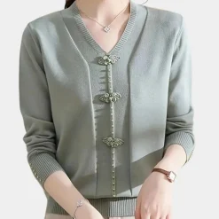 Truien & Vesten Dames*Katiya - Elegante v-hals zomertrui voor dames Lichtgroen