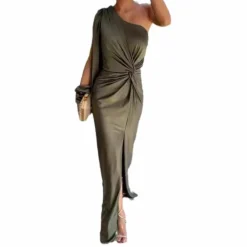 Jurken & Jumpsuits Dames*Kaylee - Luxueuze Lange Zomerjurk met Eén Schouder voor dames Legergroen