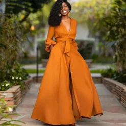 Jurken & Jumpsuits Dames*KHALANI - Lange zomerjurk voor dames - Perfect voor Lente en Zomer Oranje