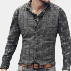 Truien & Vesten Heren*Klassiek geruit herenvest voor de zomer