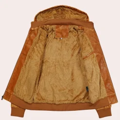 Jassen Heren*Kyriakos - Stijlvolle leren heren jas met capuchon voor de zomer