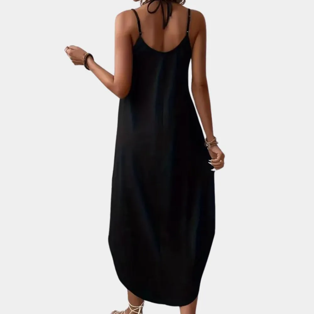Jurken & Jumpsuits Dames*Laima - Stijlvolle v-hals cami-zomerjurk voor dames Zwart