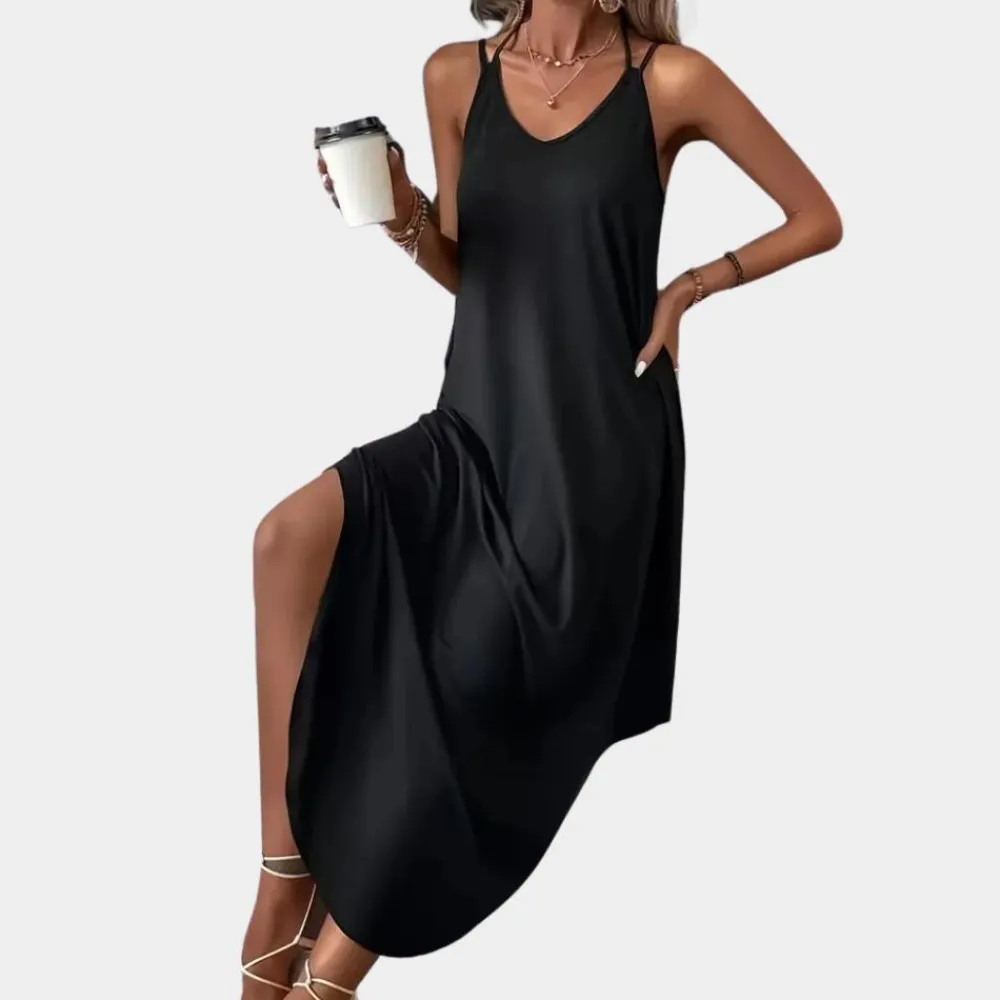 Jurken & Jumpsuits Dames*Laima - Stijlvolle v-hals cami-zomerjurk voor dames Zwart