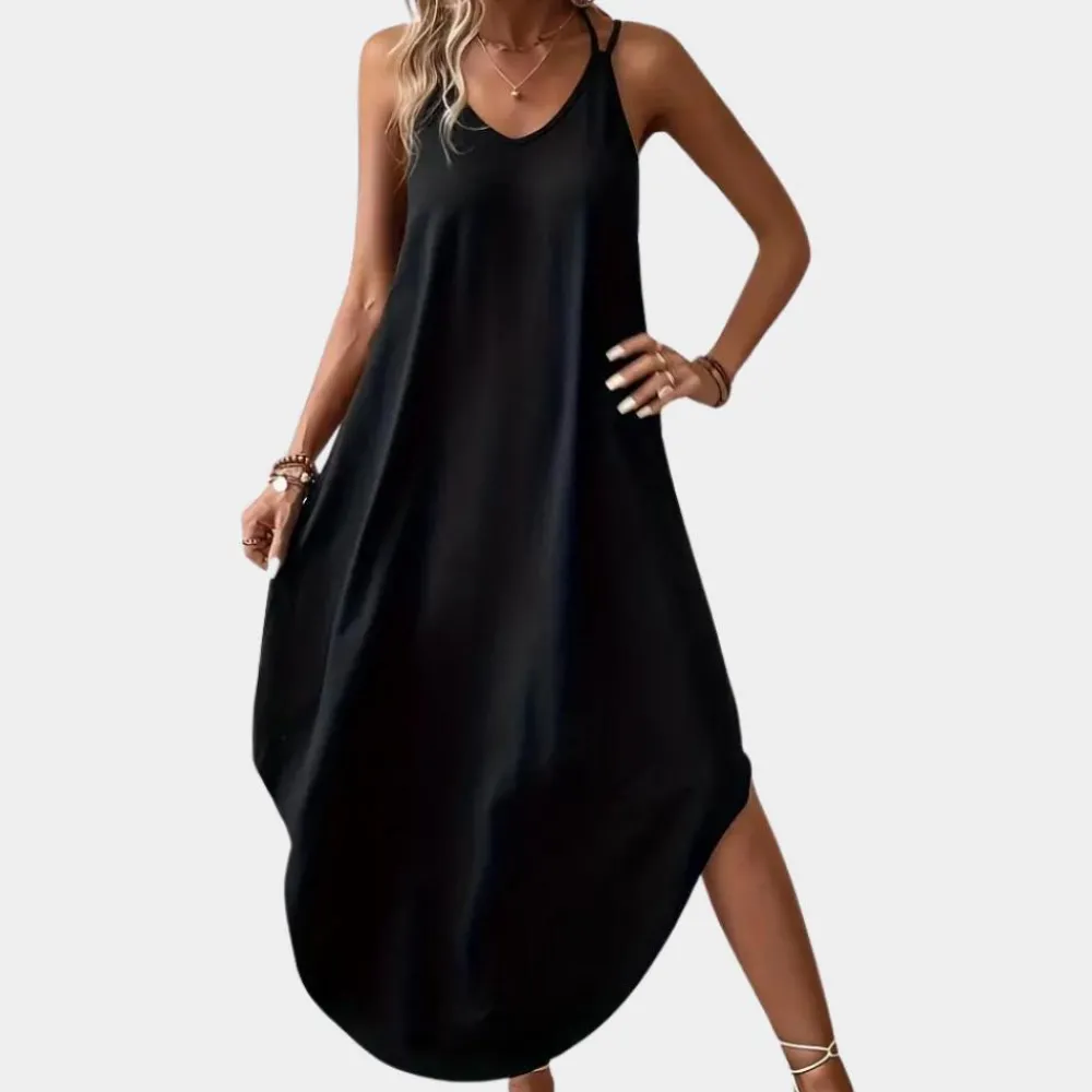 Jurken & Jumpsuits Dames*Laima - Stijlvolle v-hals cami-zomerjurk voor dames Zwart