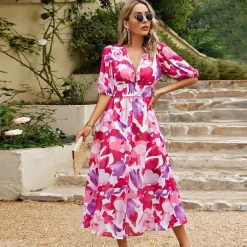 Jurken & Jumpsuits Dames*LAINEY - Elegante v-hals midi zomerjurk