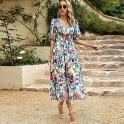 Jurken & Jumpsuits Dames*LAINEY - Elegante v-hals midi zomerjurk