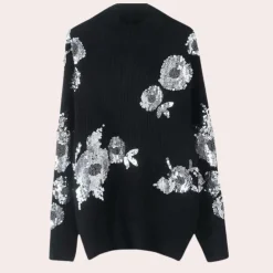 Truien & Vesten Dames*LAINI - Trendy Pailletten Trui voor Dames Zwart