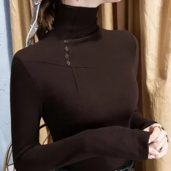 Topjes & Shirts Dames*Larissa - Luxe damesshirt met hoge hals