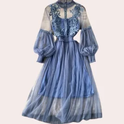 Jurken & Jumpsuits Dames*Leticia - Stijlvolle Zomer Bloemenjurk met Opstaande Kraag en Lantaarnmouwen