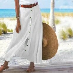 Broeken & Rokken Dames*LEXIE - Zomerse knoop-voorkant maxirok