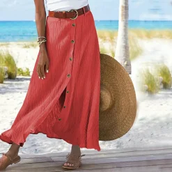 Broeken & Rokken Dames*LEXIE - Zomerse knoop-voorkant maxirok