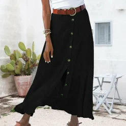 Broeken & Rokken Dames*LEXIE - Zomerse knoop-voorkant maxirok